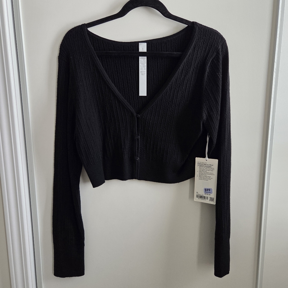 Lululemon Ribbed Merino Wool Cropped Cardigan In Black